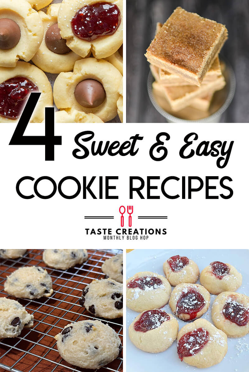 Collage of cookie images with text overlay reading "4 Sweet and Easy Cookie Recipes."
