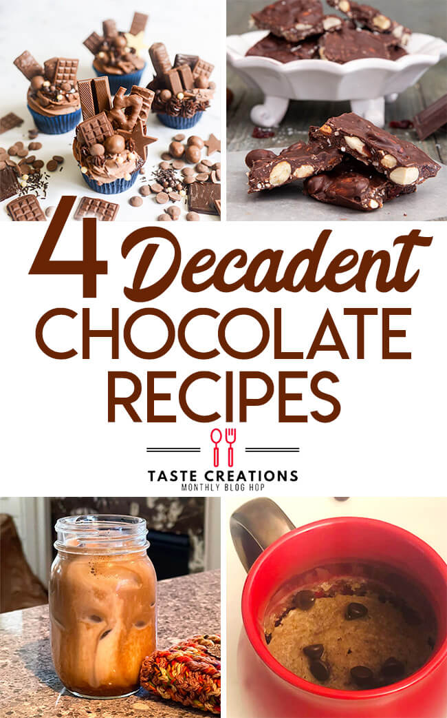 Collage of chocolate recipe photos with text overlay reading "4 Decadent Chocolate Recipes."