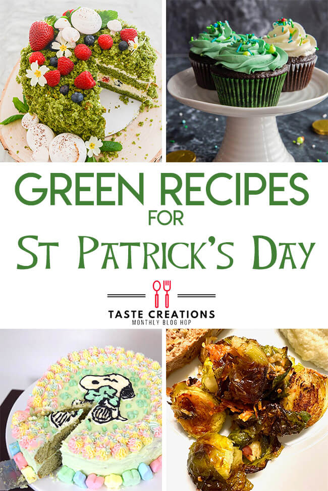 Collage of green recipe photos with text overlay reading "Green recipes for St Patrick's Day."