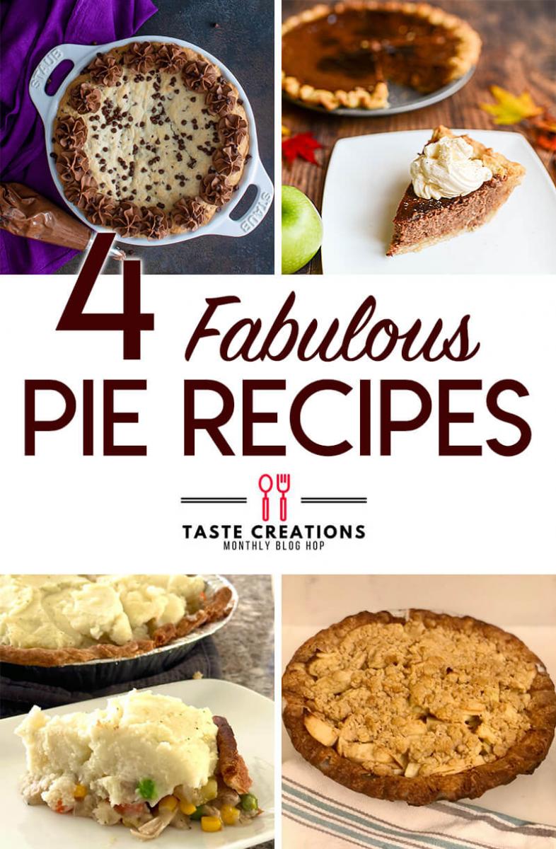 Collage of pie pictures, with text overlay reading "4 fabulous pie recipes."