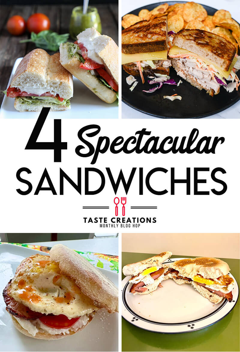 Collage of sandwich images with text overlay reading "4 spectacular sandwiches."