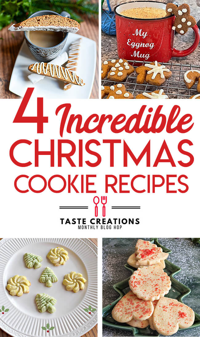 Collage of christmas cookie pictures with text overlay reading, "4 incredible christmas cookie recipes."
