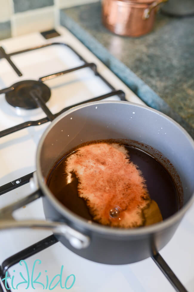 Cornstarch slurry added to Cherry BBQ Sauce to thicken it on the stovetop.