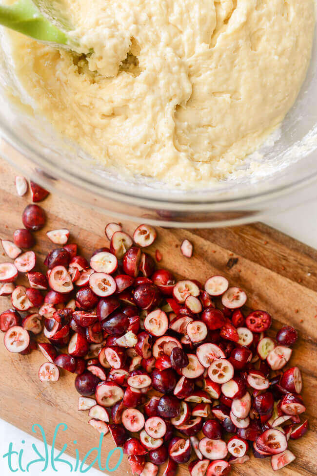 Cranberry muffin batter before adding in chopped, fresh cranberries.