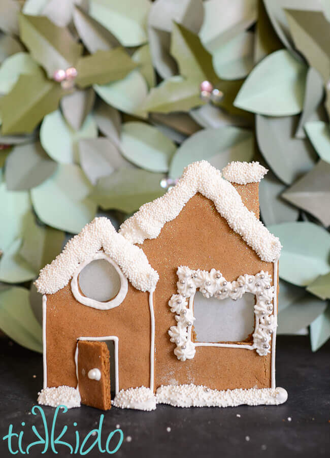 Gingerbread House Candle Holder for a gingerbread mantel display.