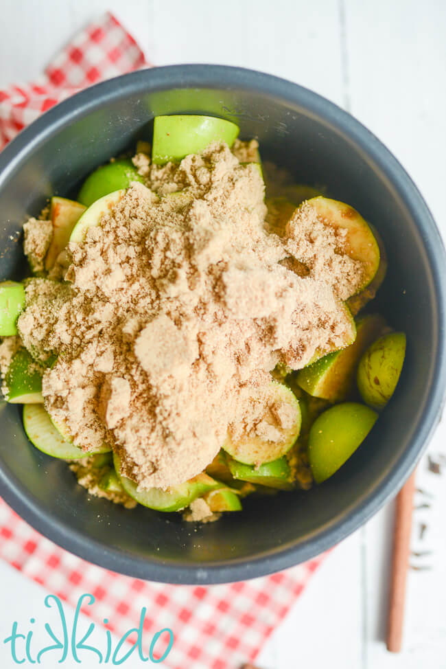 Ingredients for Instant Pot Apple Butter Recipe in the pressure cooker liner.