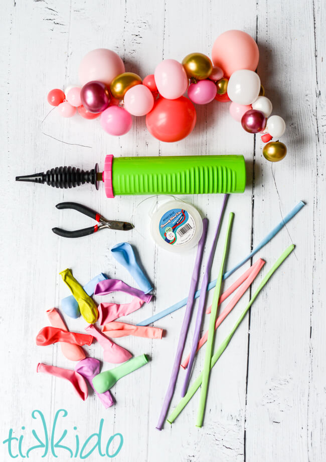 Materials for making a Mini Balloon Garland Cake Topper.