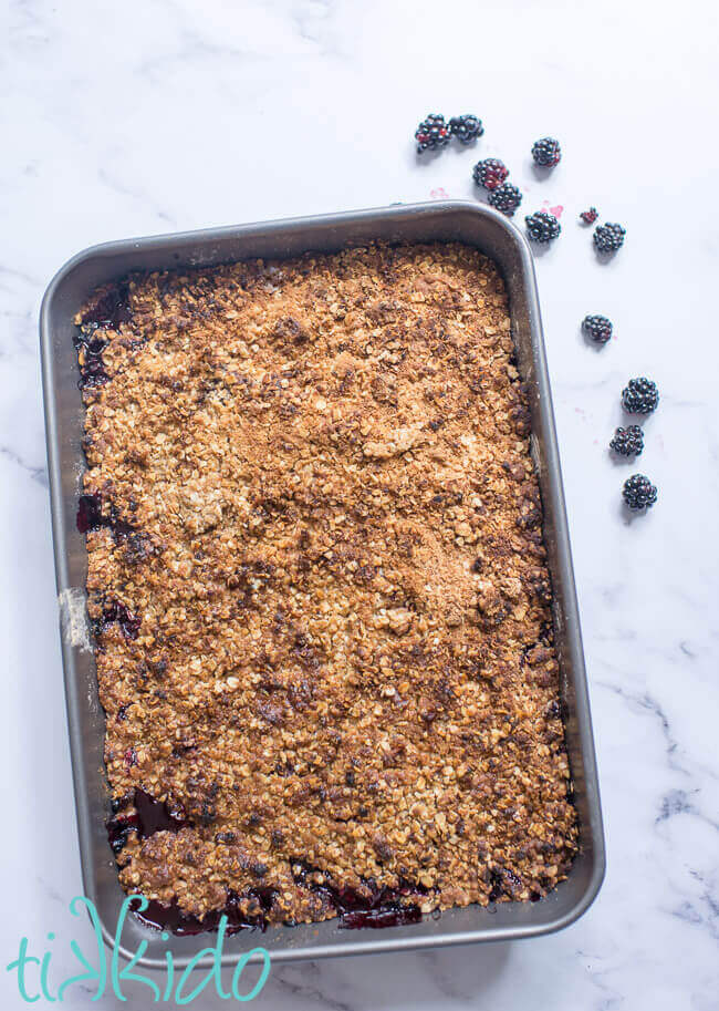 Baked Blackberry Crisp in a 9x13 pan.