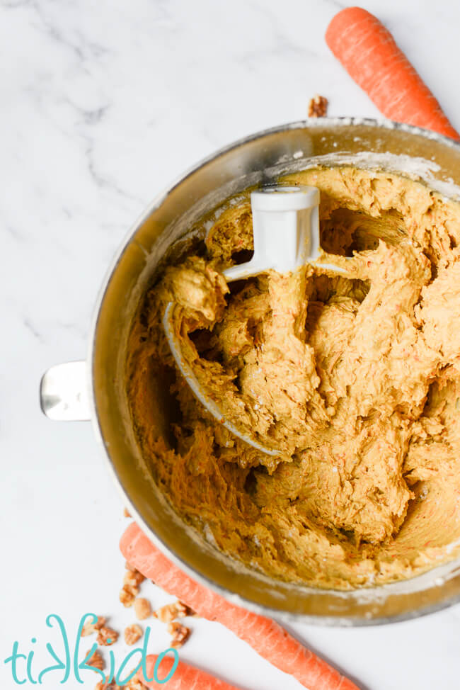 Carrot Cake Cookie batter in a mixing bowl