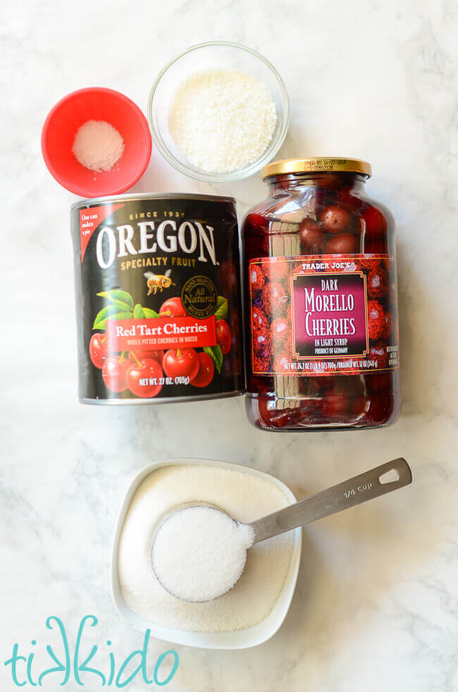 Ingredients for homemade cherry pie filling recipe