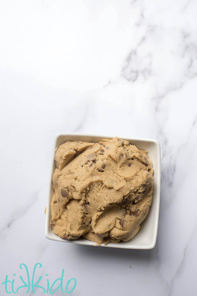 Edible chocolate chip cookie dough for the Cookie dough ice cream sandwiches.