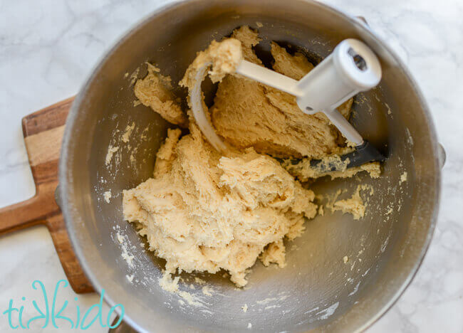 Batter for cake donuts in a mixing bowl
