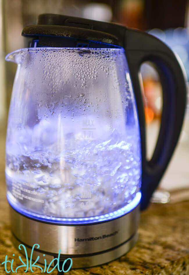 Water boiling in an electric tea kettle