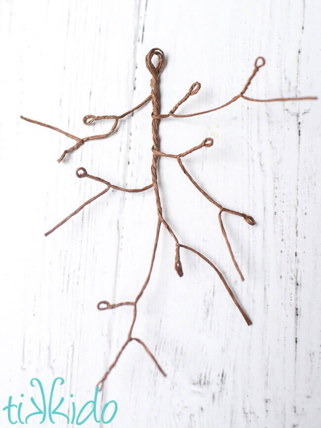Floral wire twisted into branches to make a Mistletoe Ornament