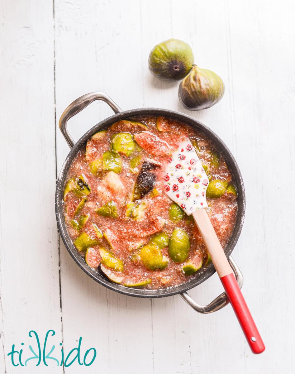 Fresh figs in a saucepan ready to make fresh fig jam.