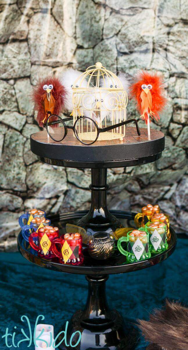 Lollipops that look like feather covered owls for a Harry Potter party.