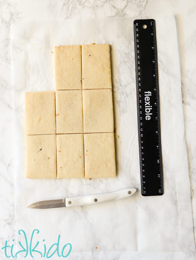 Homemade sugar cookies cut into rectangles