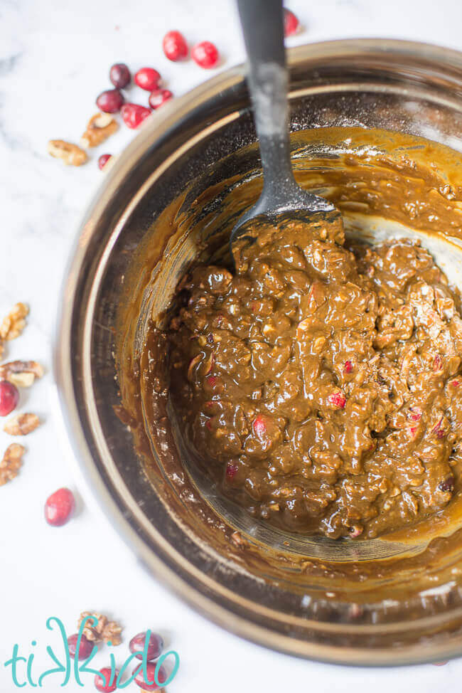 Batter for the Christmas Pudding Recipe in a silver bowl.