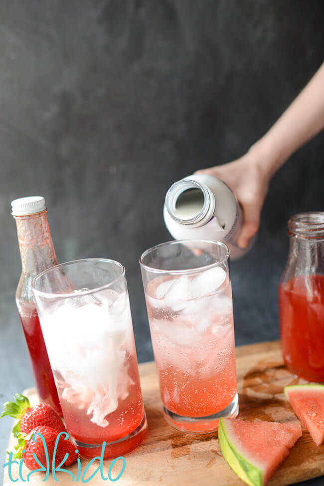 Half and Half being poured in a glass to make Italian Cream Sodas