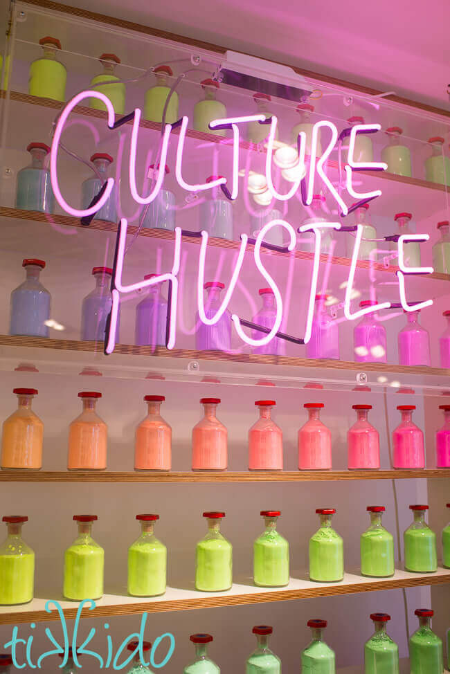 Neon Culture Hustle sign from Stuart Semple's Art Shop in London.