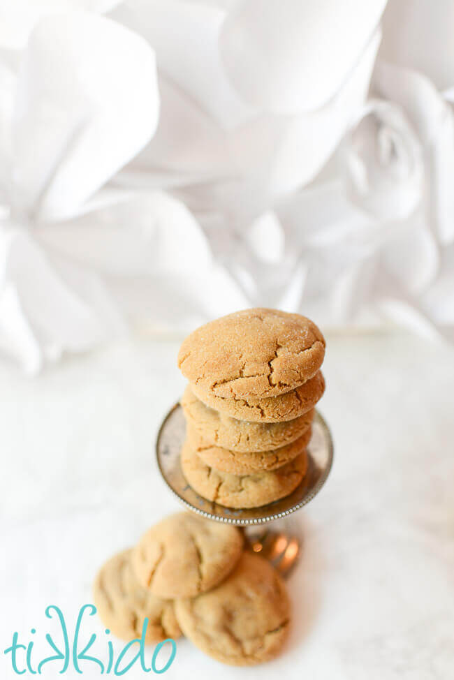 Stack of molasses cookies on a white background.
