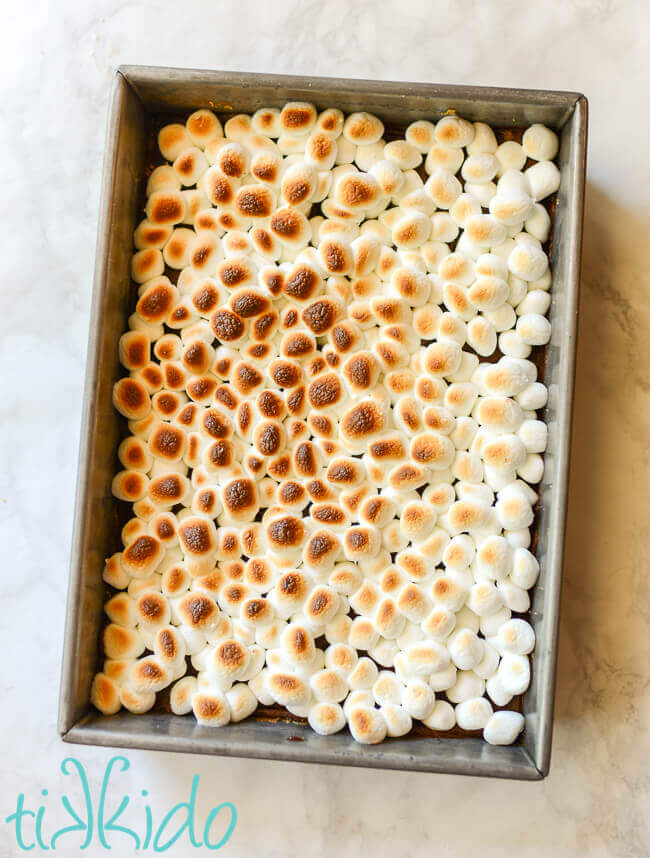 9x13 pan with a layer of toasted mini marshmallows.