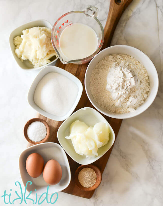 Ingredients for homemade kolache dough.