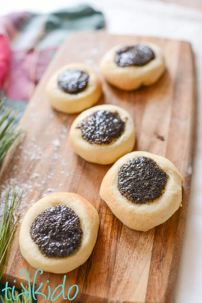 Poppy Seed Kolache on a wooden cutting board