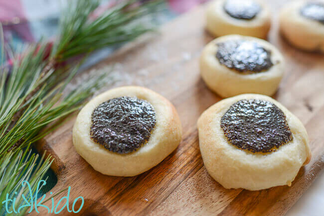 Poppy Seed Kolache on a wooden cutting board