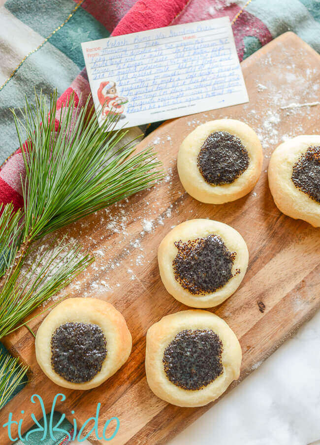 Recipe for making amazing homemade poppy seed kolache, a bread pastry filled with a sweet poppy seed filling.