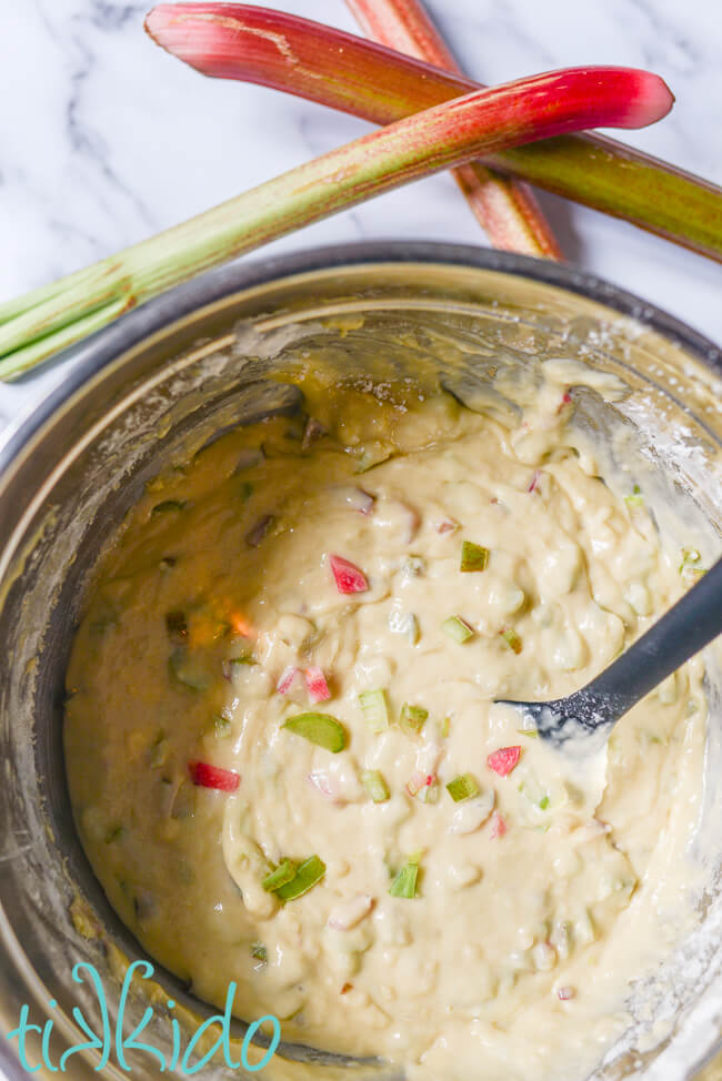 Bowl of rhubarb muffin batter.