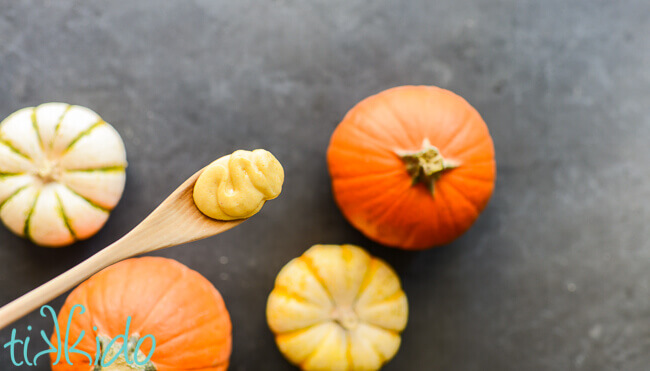 Spoon with pumpkin pie buttercream icing