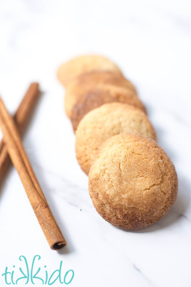 Row of snickerdoodles made with the best snickerdoodle cookie recipe.