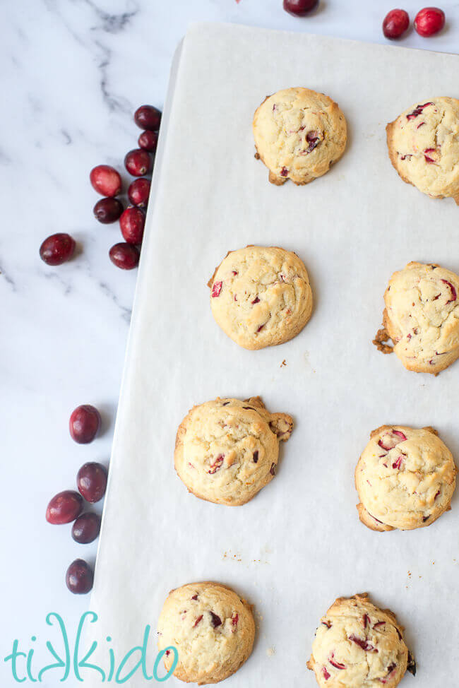 Freshly baked soft cranberry cookies.