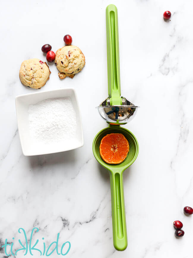 Ingredients for orange glaze for cranberry cookies.