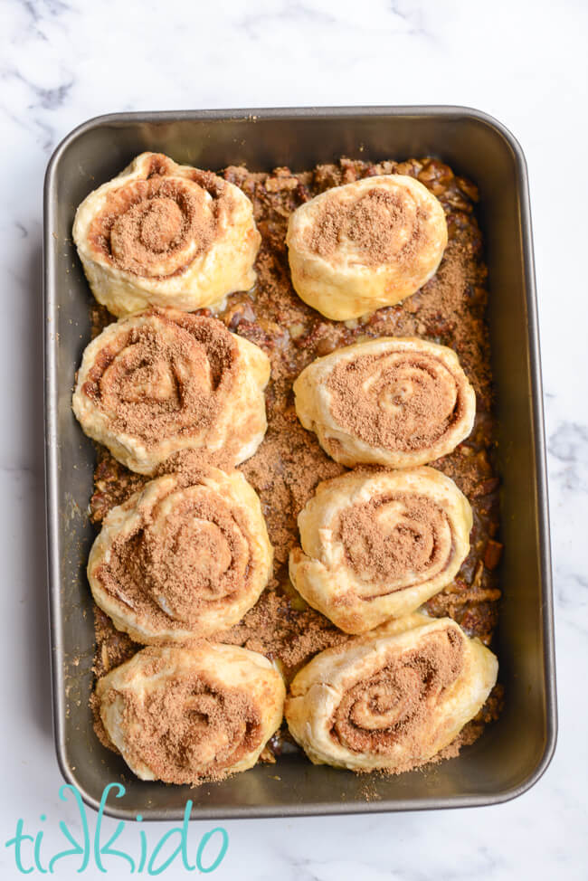 Sticky buns ready to bake in the oven.