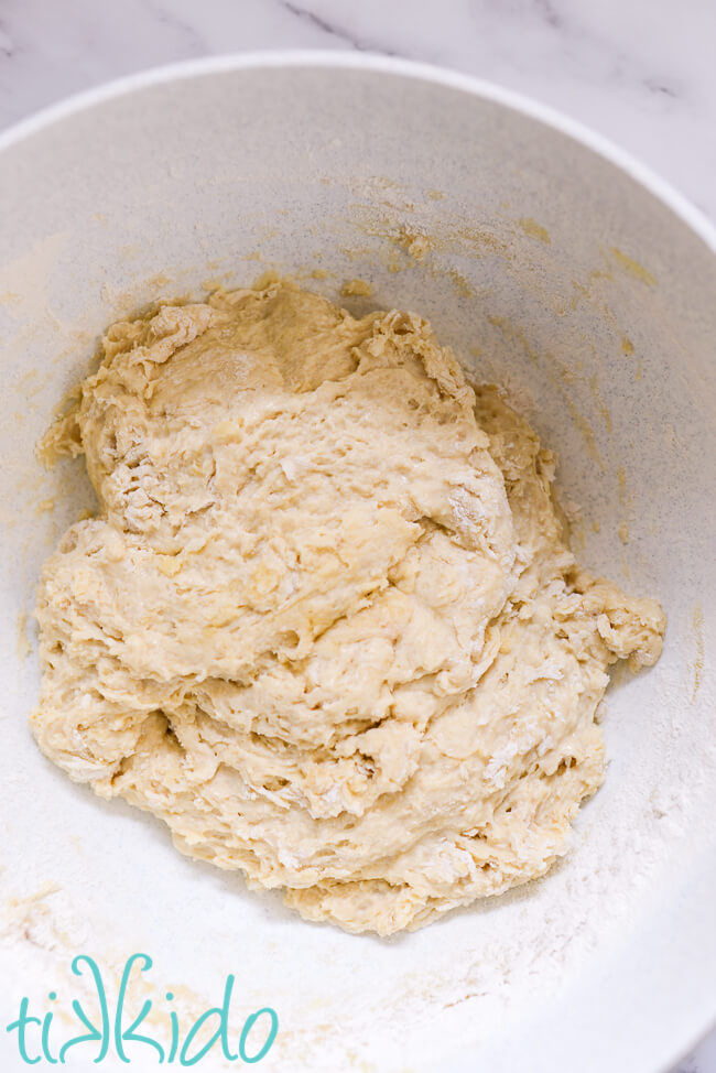 Dough for Recipe for Sticky Buns in a large mixing bowl.