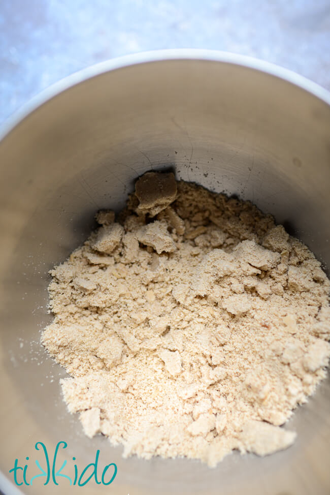 Streusel Topping for Muffins being mixed in a Kitchenaid mixing bowl.