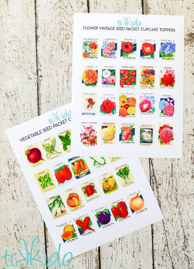 Printable vintage seed packet cupcake toppers to make the easiest spring garden cupcakes.