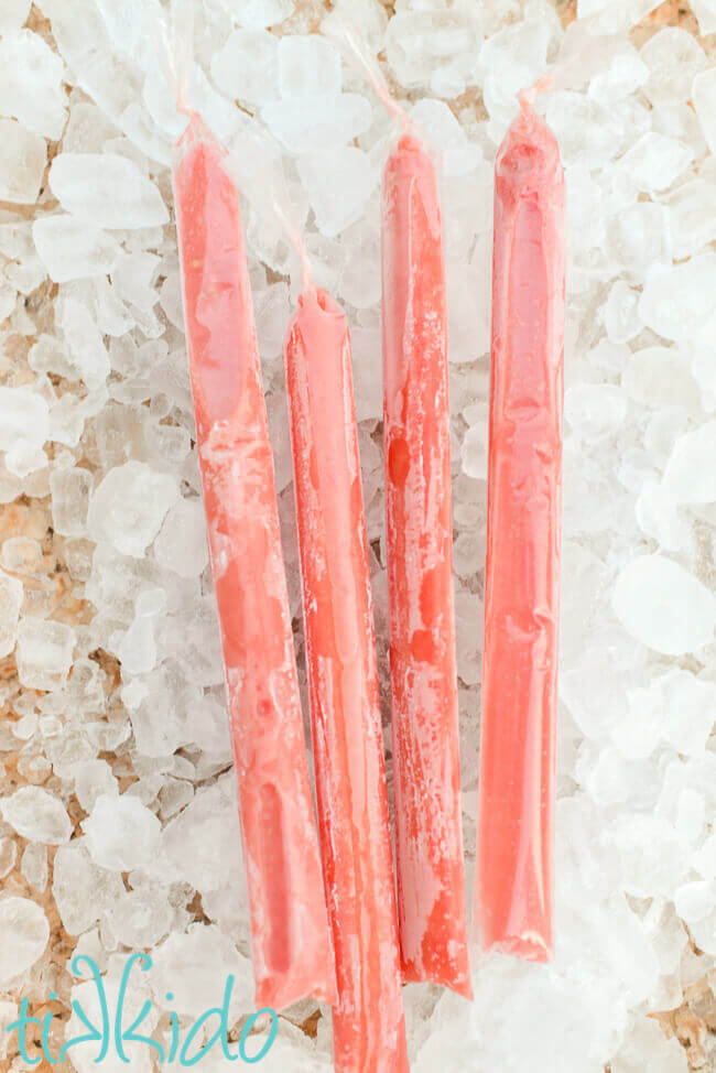 watermelon popsicles on a bed of ice at the watermelon pool party.