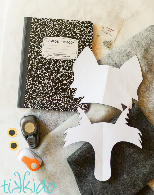 Felt covered wolf notebook materials
