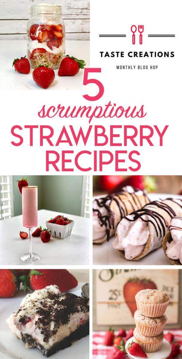 Collage of five strawberry recipes, optimized for Pinterest.