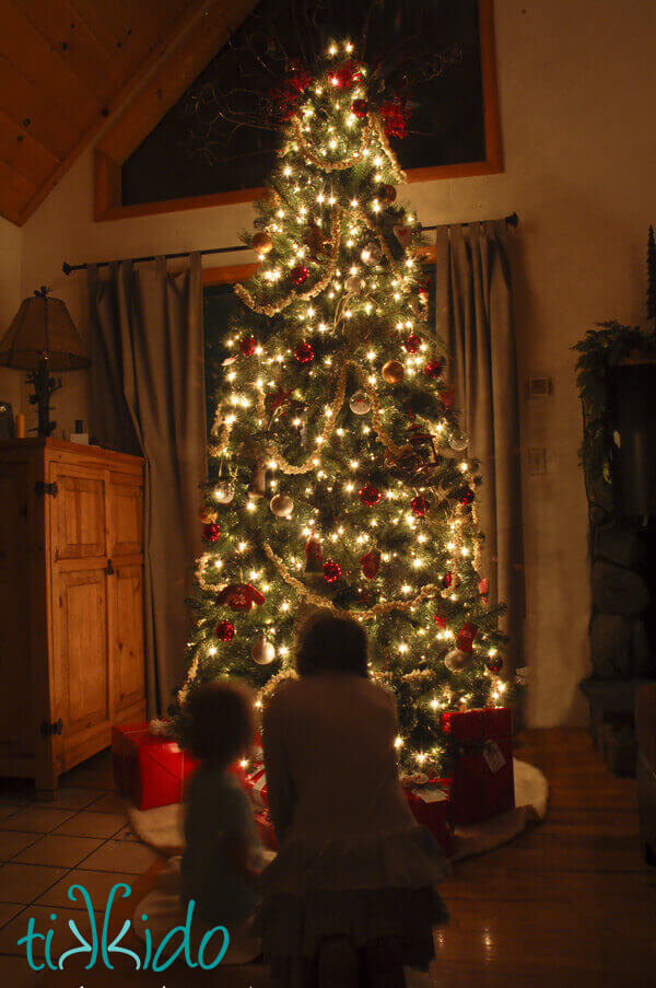 Popcorn garland on a rustic Christmas tree.