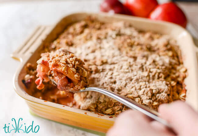 Apple crisp on a white marble background