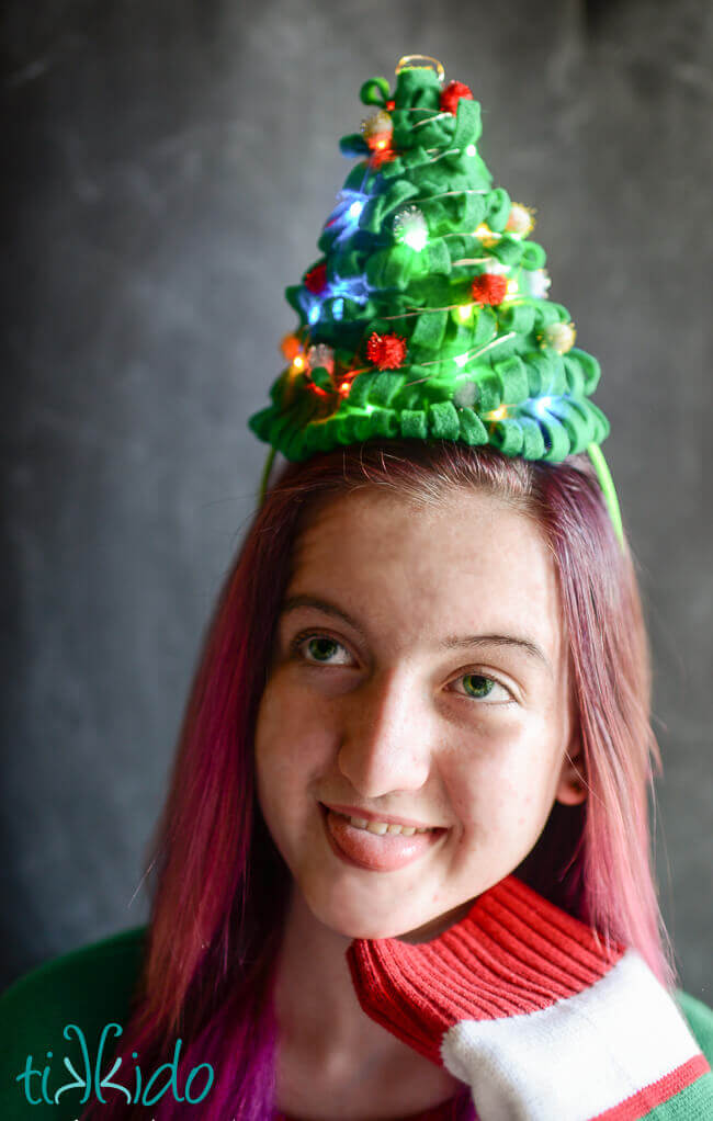 lighted christmas tree hat