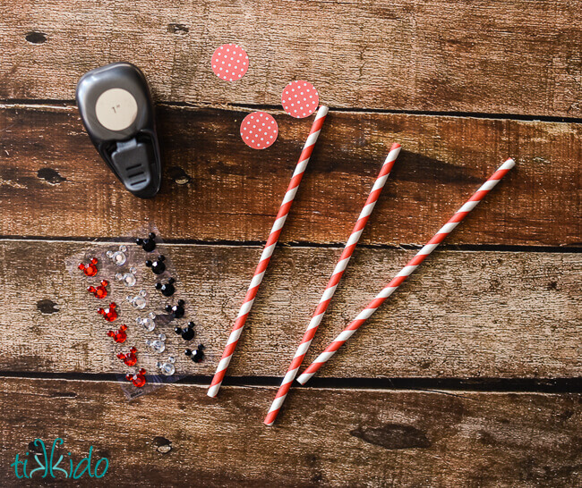 Materials for making DIY Mickey Mouse Straws.