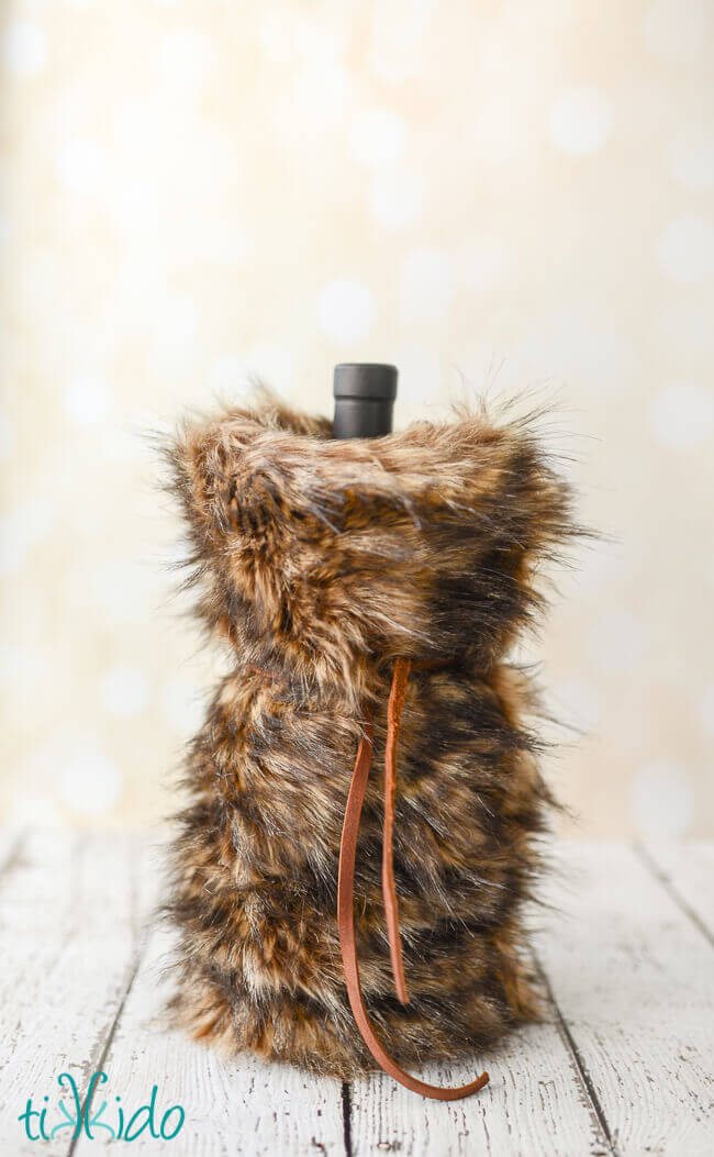 NEW Pottery Barn Caramel Ombre Faux Fur Wine Bag 