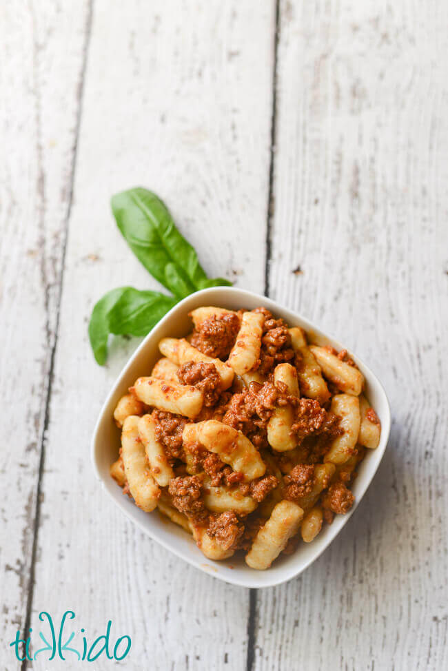 Homemade gnocchi with Bolognese pasta sauce