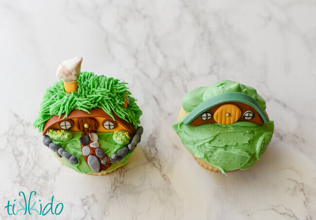 Decorating the hobbit cupcakes.