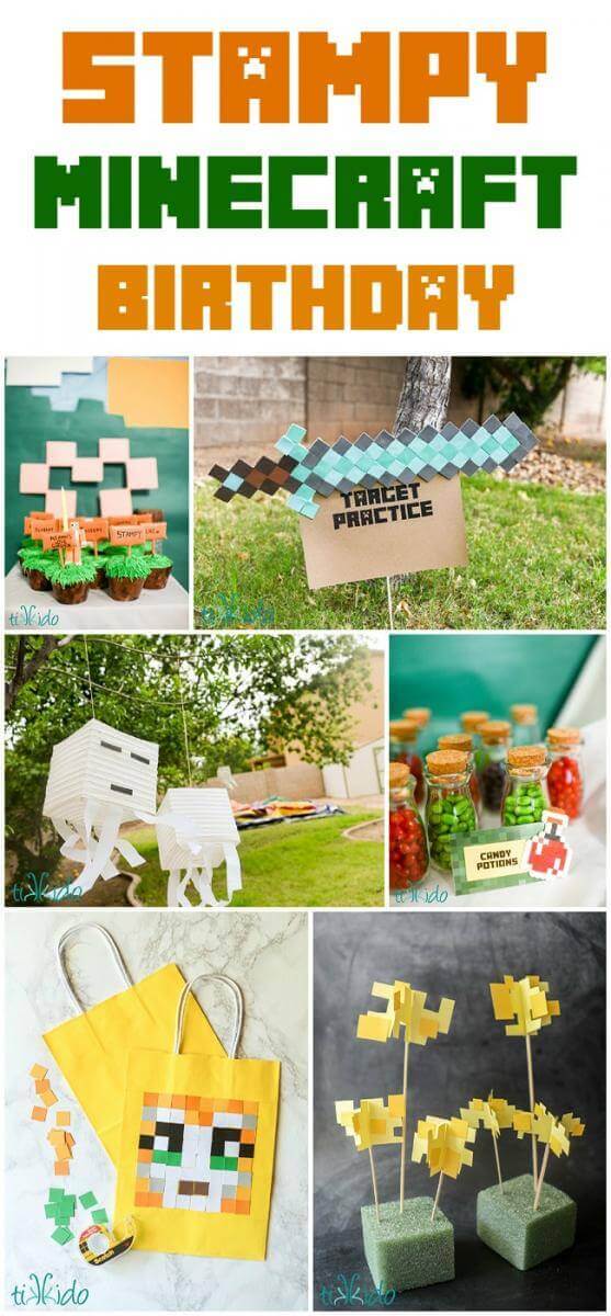 Collage of Minecraft birthday party ideas optimized for Pinterest.